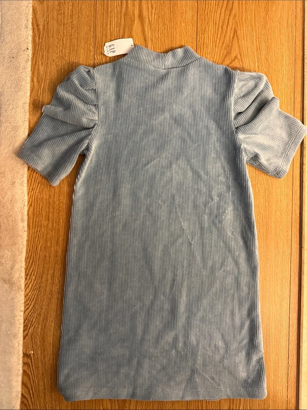 GAP Girls Dusty Blue Ribbed Puff Sleeve Mock Neck Dress Size S NWT